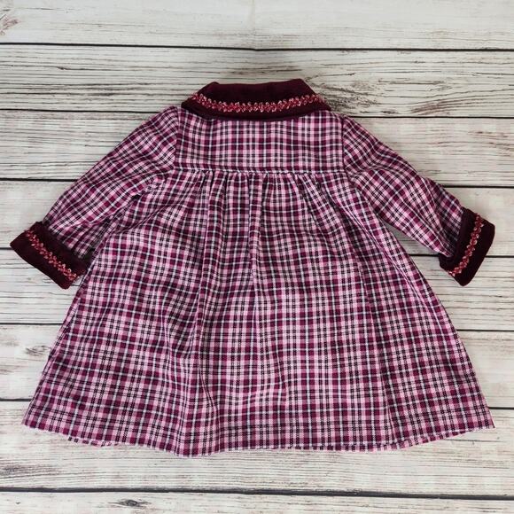 Little Bitty Vintage Set 12m Burgundy Plaid Dress & Coat with Velvet Trim - Picture 3 of 9